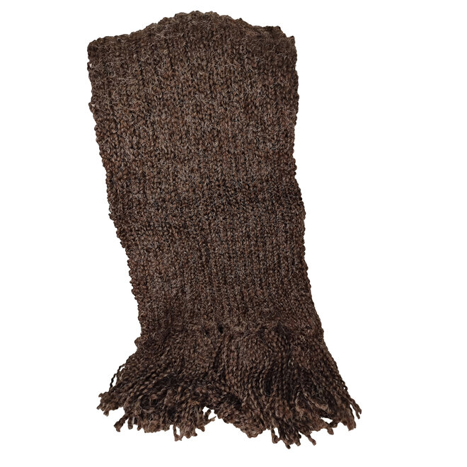 Dark Brown Ribbed Scarf With Fringe