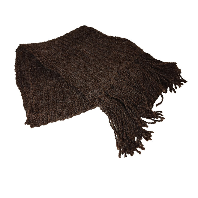 Dark Brown Ribbed Scarf With Fringe