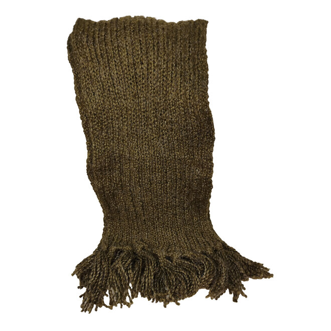 Moss Green Ribbed Scarf With Fringe