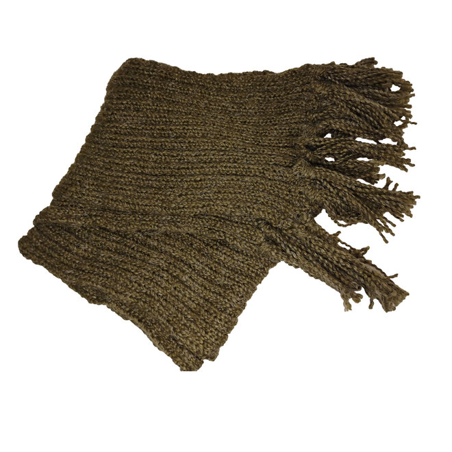 Moss Green Ribbed Scarf With Fringe