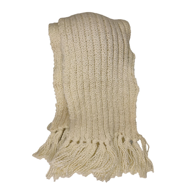 White Ribbed Scarf With Fringe