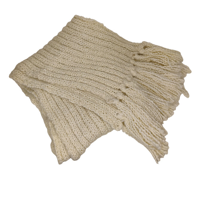White Ribbed Scarf With Fringe