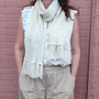 White Ribbed Scarf With Fringe