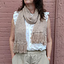 Beige Ribbed Scarf With Fringe