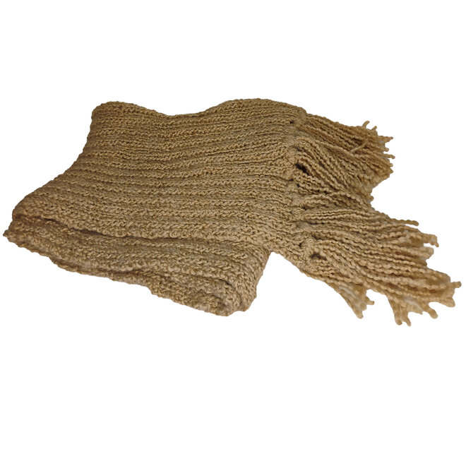 Beige Ribbed Scarf With Fringe