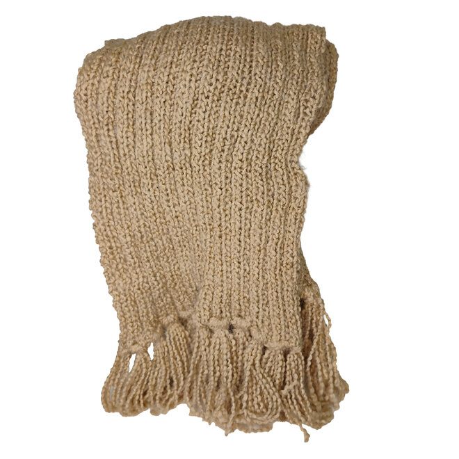 Beige Ribbed Scarf With Fringe