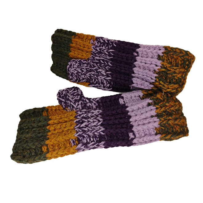 Purple, Green & Yellow Striped Cut-Off Mittens