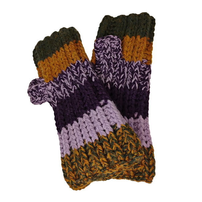 Purple, Green & Yellow Striped Cut-Off Mittens
