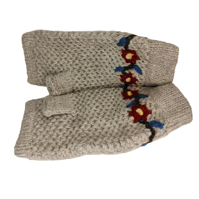 Corn Stitched Grey Arm Warmers With Flowers