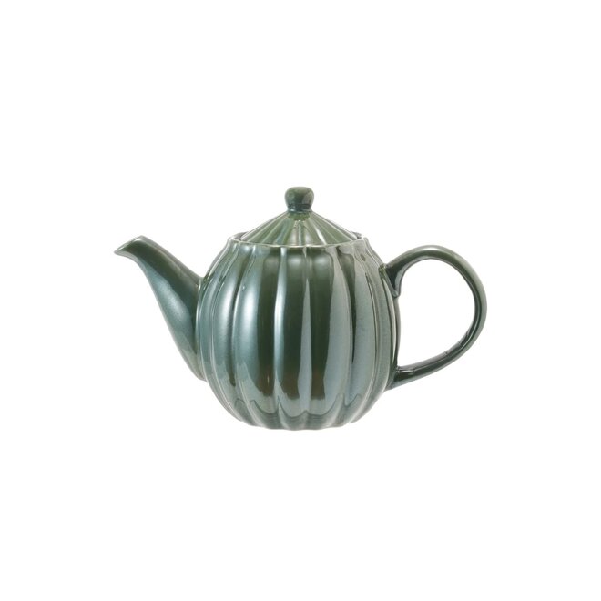 Green Stoneware Ribbed 4 Cup Teapot