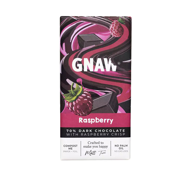 Gnaw 70% Dark Raspberry Chocolate Bar 80g