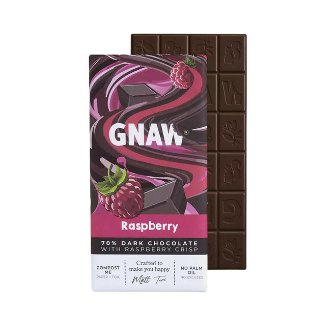 Gnaw 70% Dark Raspberry Chocolate Bar 80g