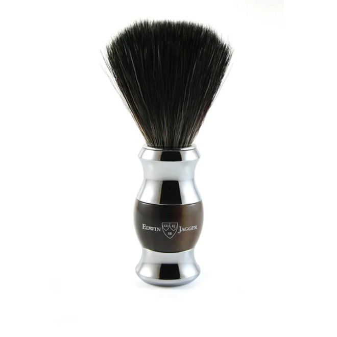 Edwin Jagger Imitation Light Horn & Chrome Shaving Brush (Black Synthetic)