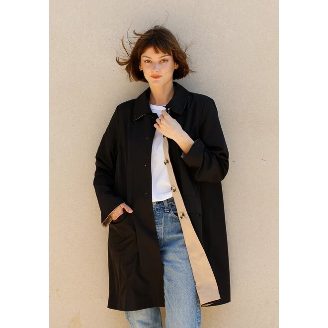 Black & Camel Rain Trench Coat