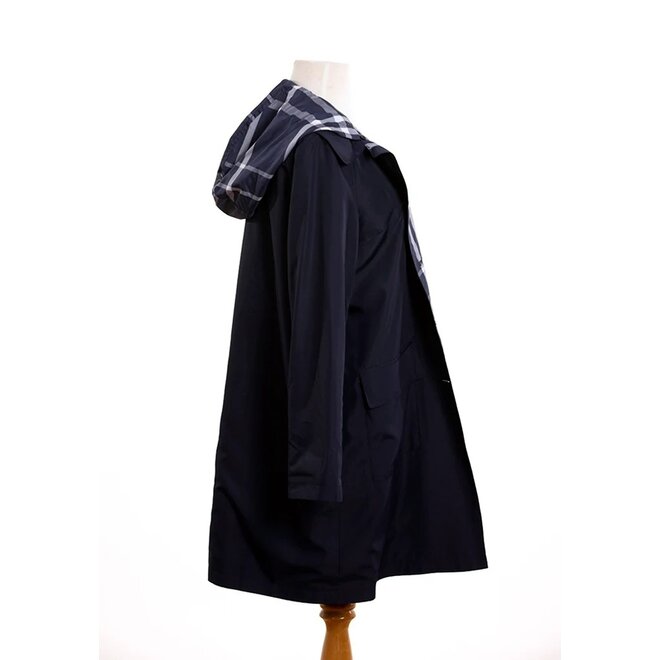 Navy & Navy Plaid Rain Trench Coat