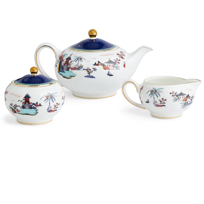 Wonderlust Blue Pagoda 3 Piece Set (Teapot, Creamer & Sugar)