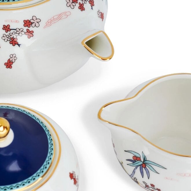 Wonderlust Blue Pagoda 3 Piece Set (Teapot, Creamer & Sugar)