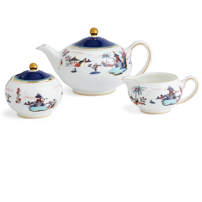 Wonderlust Blue Pagoda 3 Piece Set (Teapot, Creamer & Sugar)