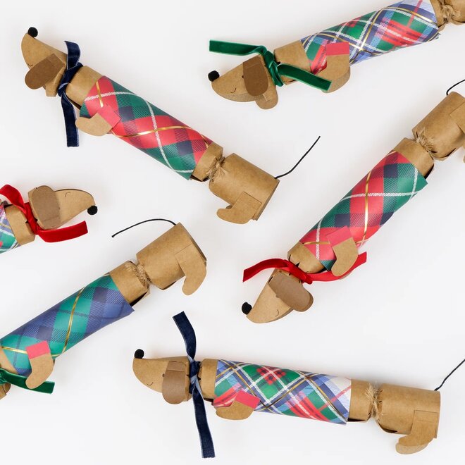 Tartan Sausage Dog Christmas Crackers (Box of 6)