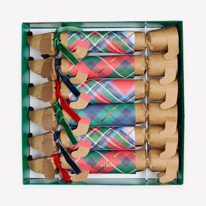 Tartan Sausage Dog Christmas Crackers (Box of 6)
