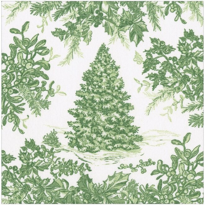 Christmas Tree Toile Sage/White Cocktail Napkins