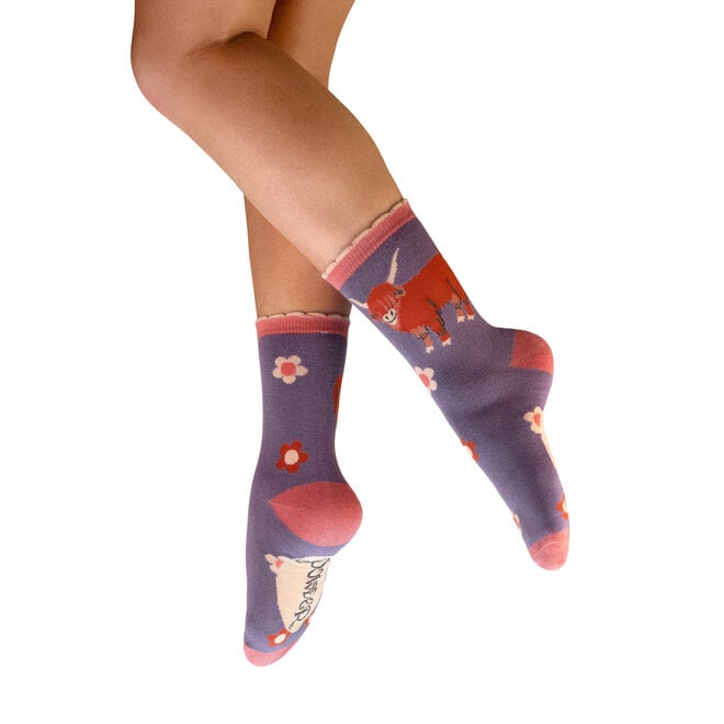 Highland Cow Purple Women's Ankle Socks