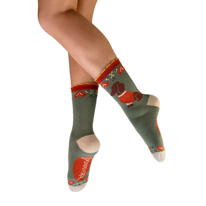 Snuggle Sausage Dogs Olive Women's Ankle Socks