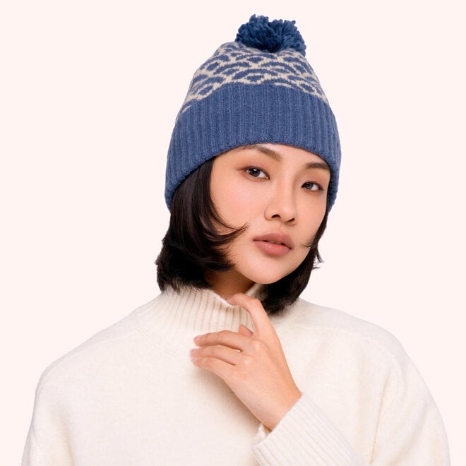 Agatha Pompom Hat in Denim Mix