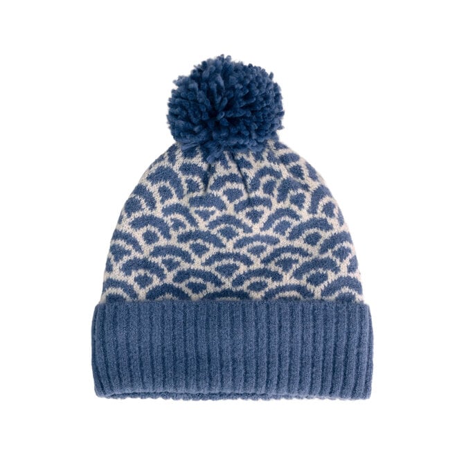 Agatha Pompom Hat in Denim Mix