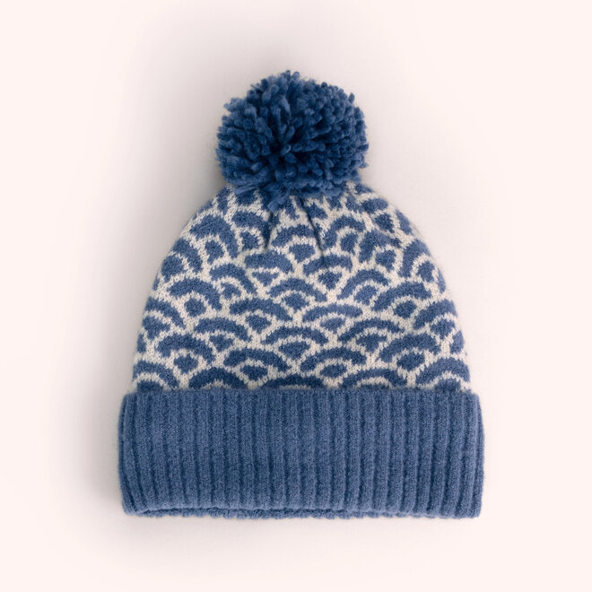 Agatha Pompom Hat in Denim Mix