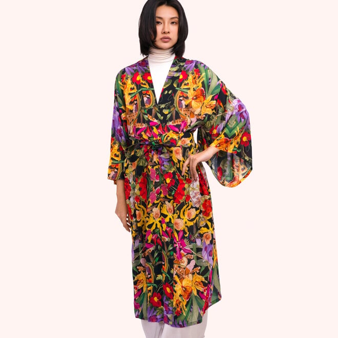 Botanical Kaleidoscope Long Kimono Gown