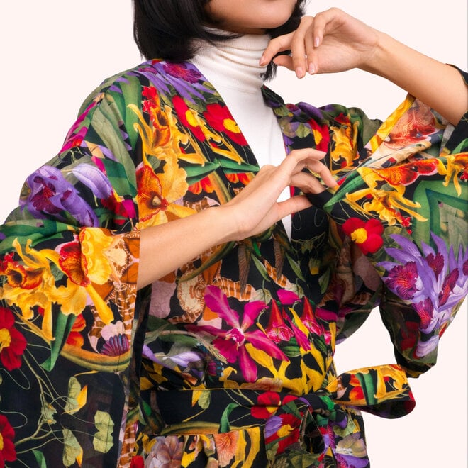 Botanical Kaleidoscope Long Kimono Gown