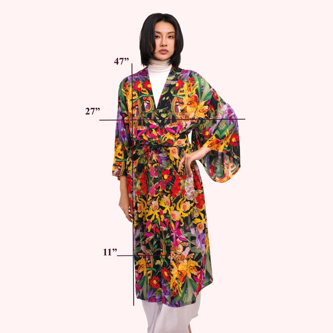 Botanical Kaleidoscope Long Kimono Gown