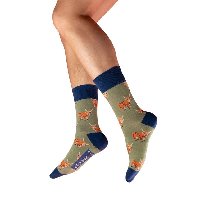 Handsome Highland Cows Sage Men's Ankle Socks