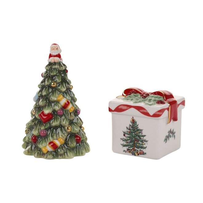 Christmas Tree Figural Gift & Tree Salt & Pepper Set