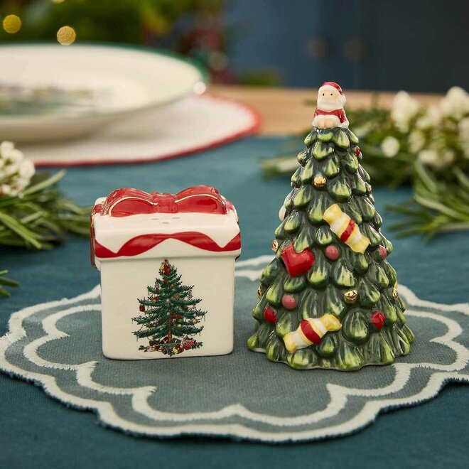 Christmas Tree Figural Gift & Tree Salt & Pepper Set