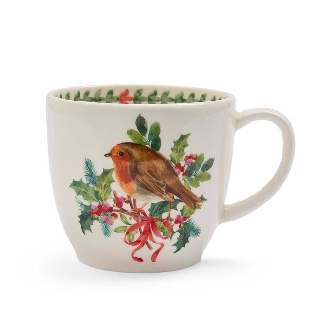 Botanic Garden Christmas Holly Latte Mug, Robin