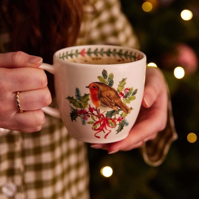 Botanic Garden Christmas Holly Latte Mug, Robin