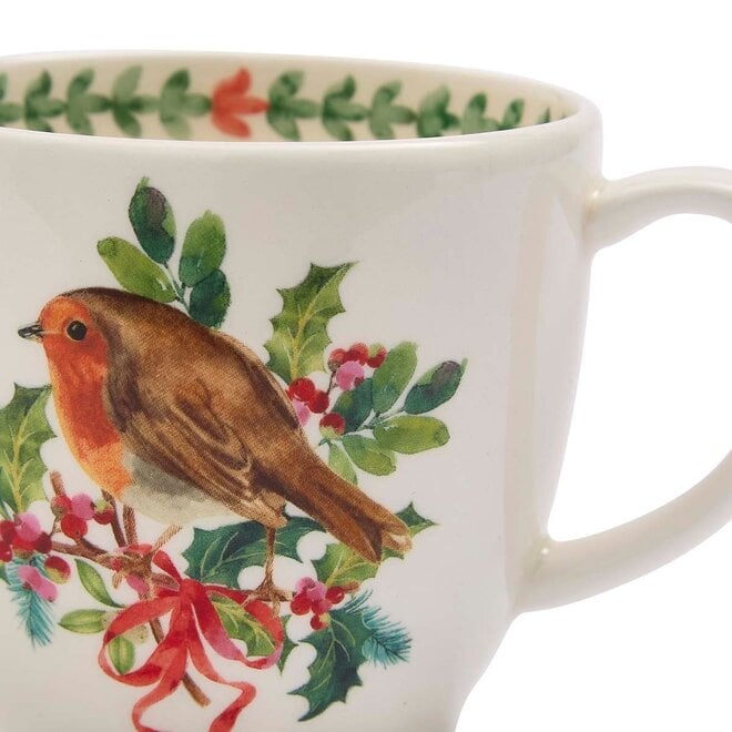 Botanic Garden Christmas Holly Latte Mug, Robin