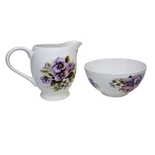 Adderley Ceramics Pansy Creamer & Sugar Bowl