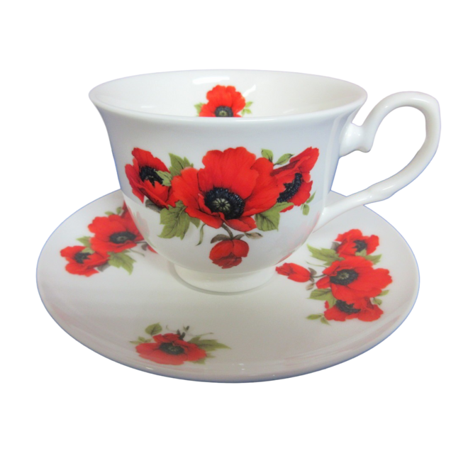 Adderley Ceramics Autumn Poppy Teacup & Saucer