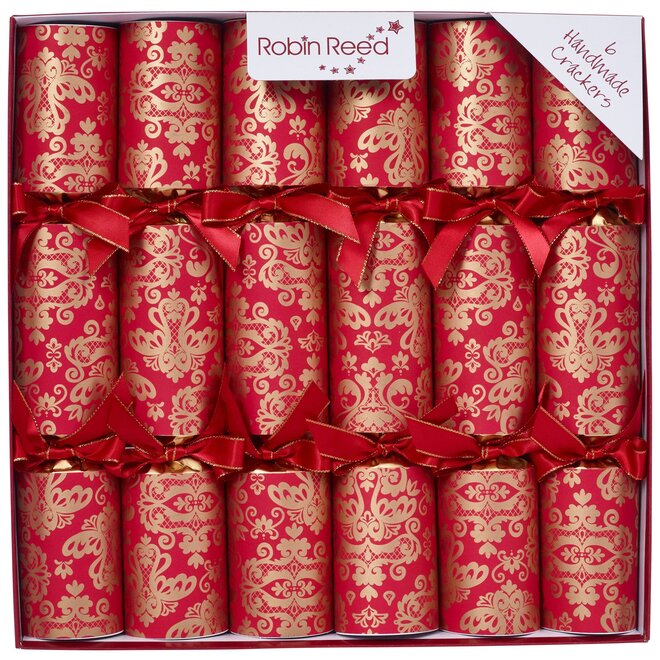 Red Damask Christmas Crackers (Box of 6)