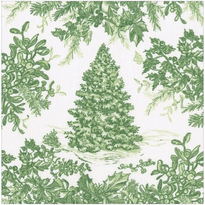 Christmas Tree Toile Sage Luncheon Napkins