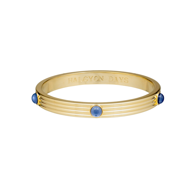 Forget-Me-Not Cabochon & Gold Ribbed Push-On Bangle