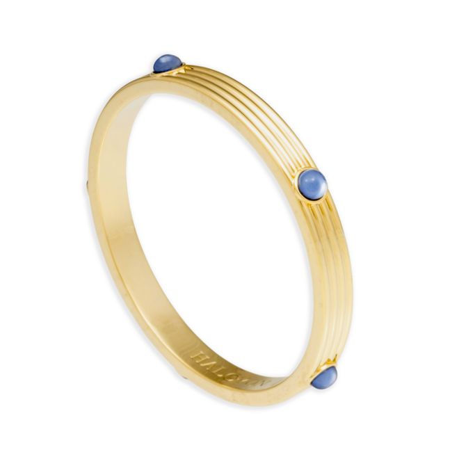 Forget-Me-Not Cabochon & Gold Ribbed Push-On Bangle