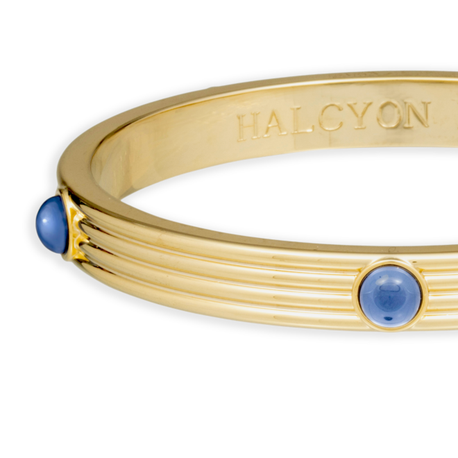 Forget-Me-Not Cabochon & Gold Ribbed Push-On Bangle