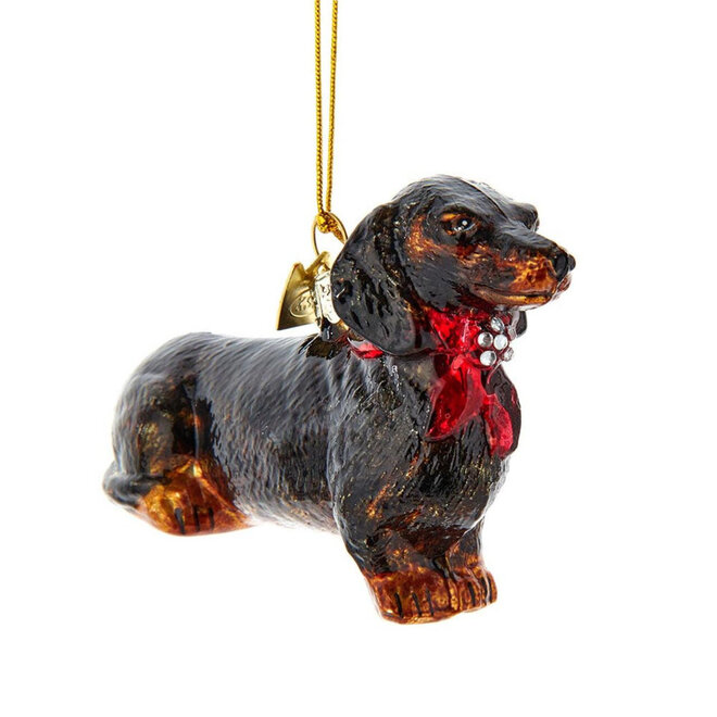 Noble Gems Black & Tan Dachshund Glass Ornament
