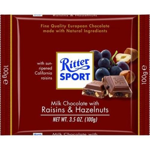 Ritter Sport Ritter Sport Milk Chocolate Raisins and Hazelnuts Ritter Sport Ritter Sport Milk Chocolate Raisins and Hazelnuts