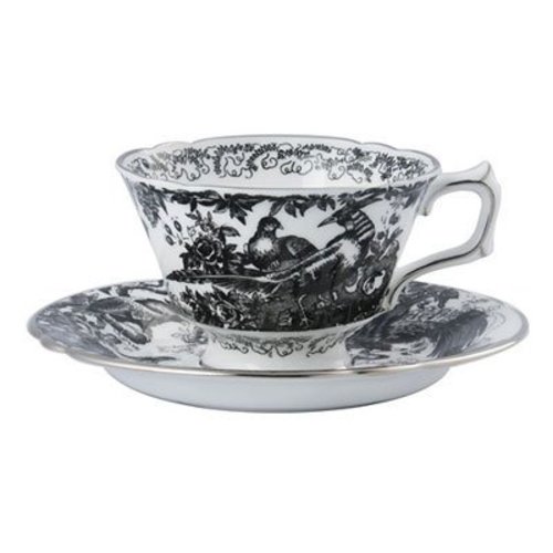 Royal Crown Derby Black Aves Teacup and Saucer Royal Crown Derby Black Aves Teacup and Saucer
