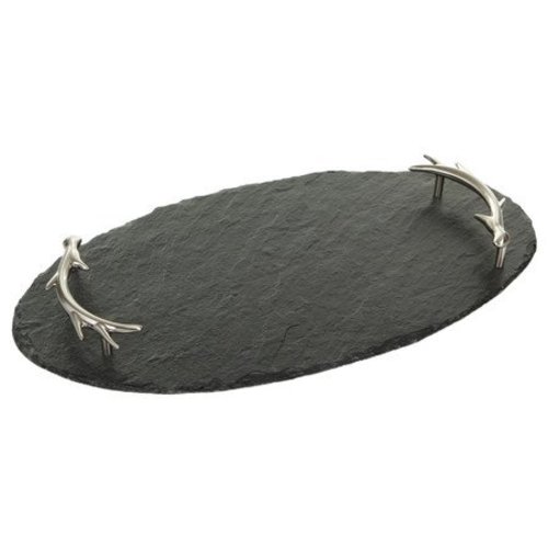 Slate Oval Serving Tray, Antler Handles Slate Oval Serving Tray, Antler Handles